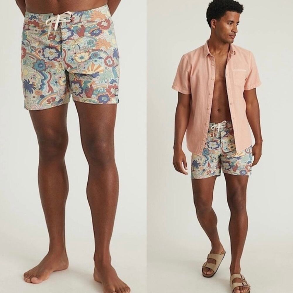 Marine Layer Printed‎ Board Shorts Groovy Sunshine Print Multicolor Summer Beach